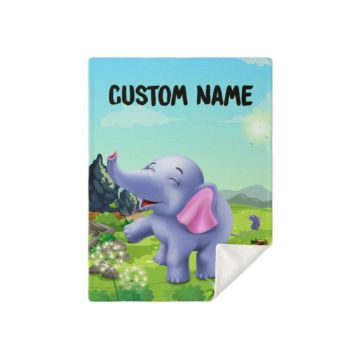 Personalized Name Elephant Blanket, Custom Name Wild Animals Blanket for Boys & Girls