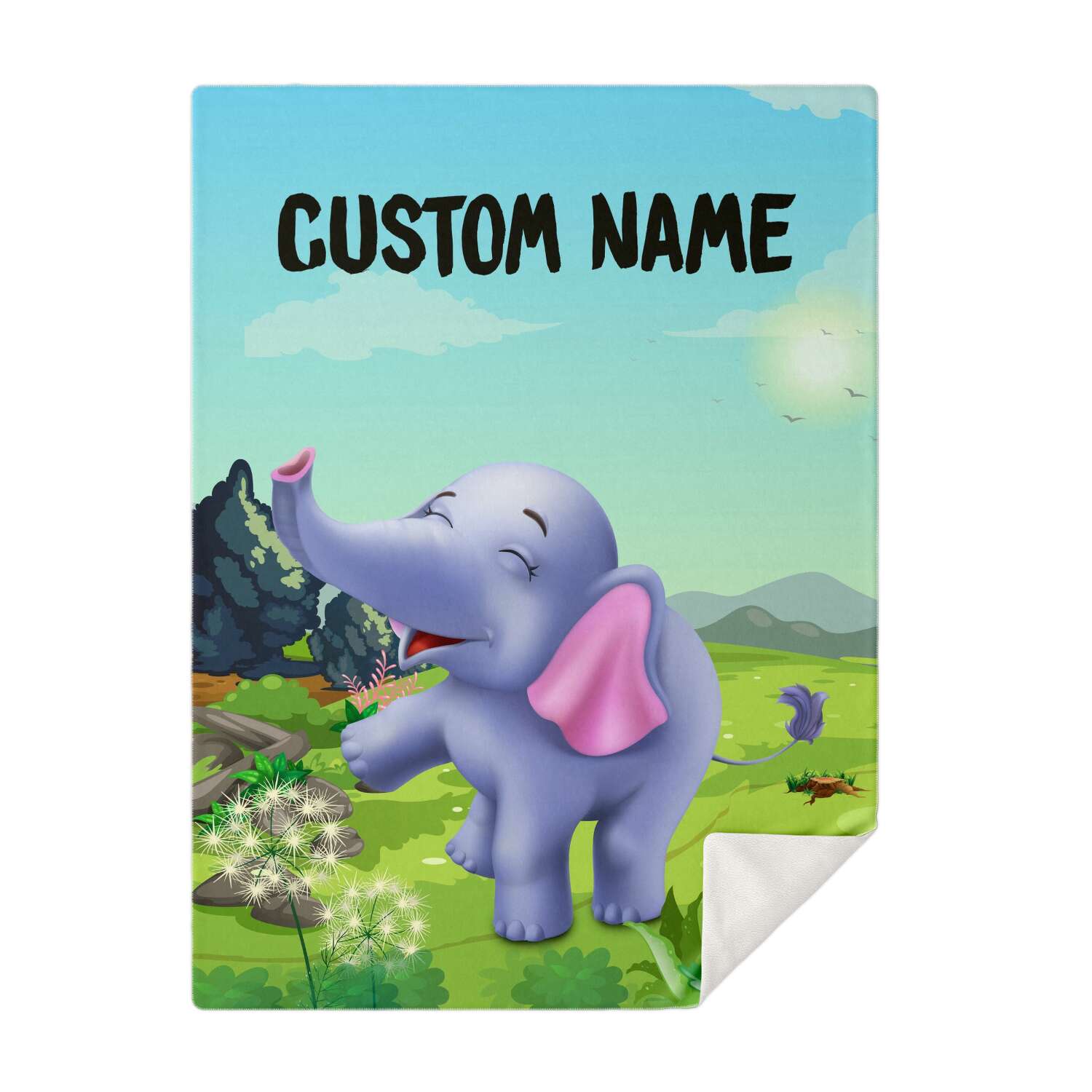 Personalized Name Elephant Blanket, Custom Name Wild Animals Blanket for Boys & Girls