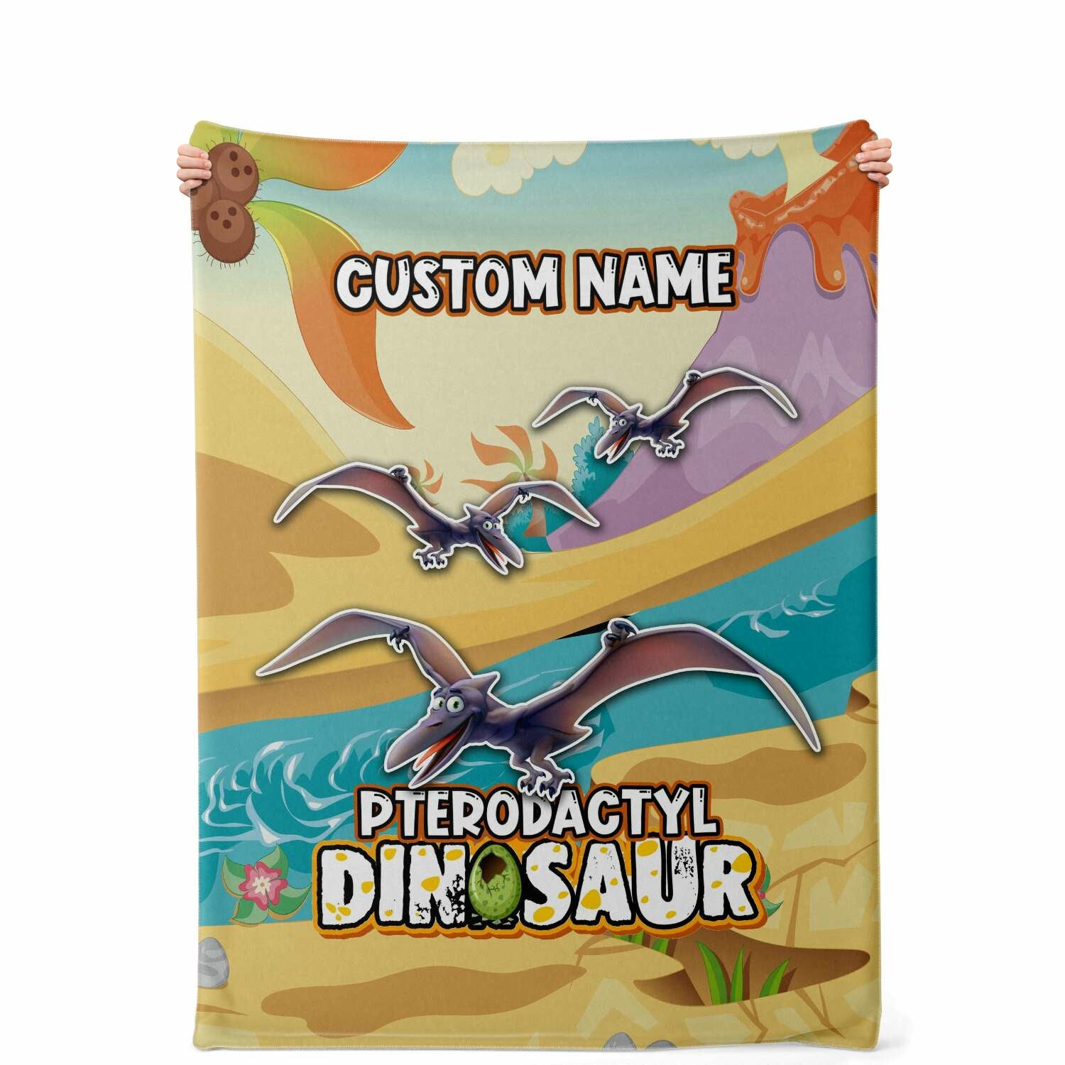 Personalized Name Pterodactyl Dinosaur Blanket for Kids, Custom Name Blanket for Boys & Girls