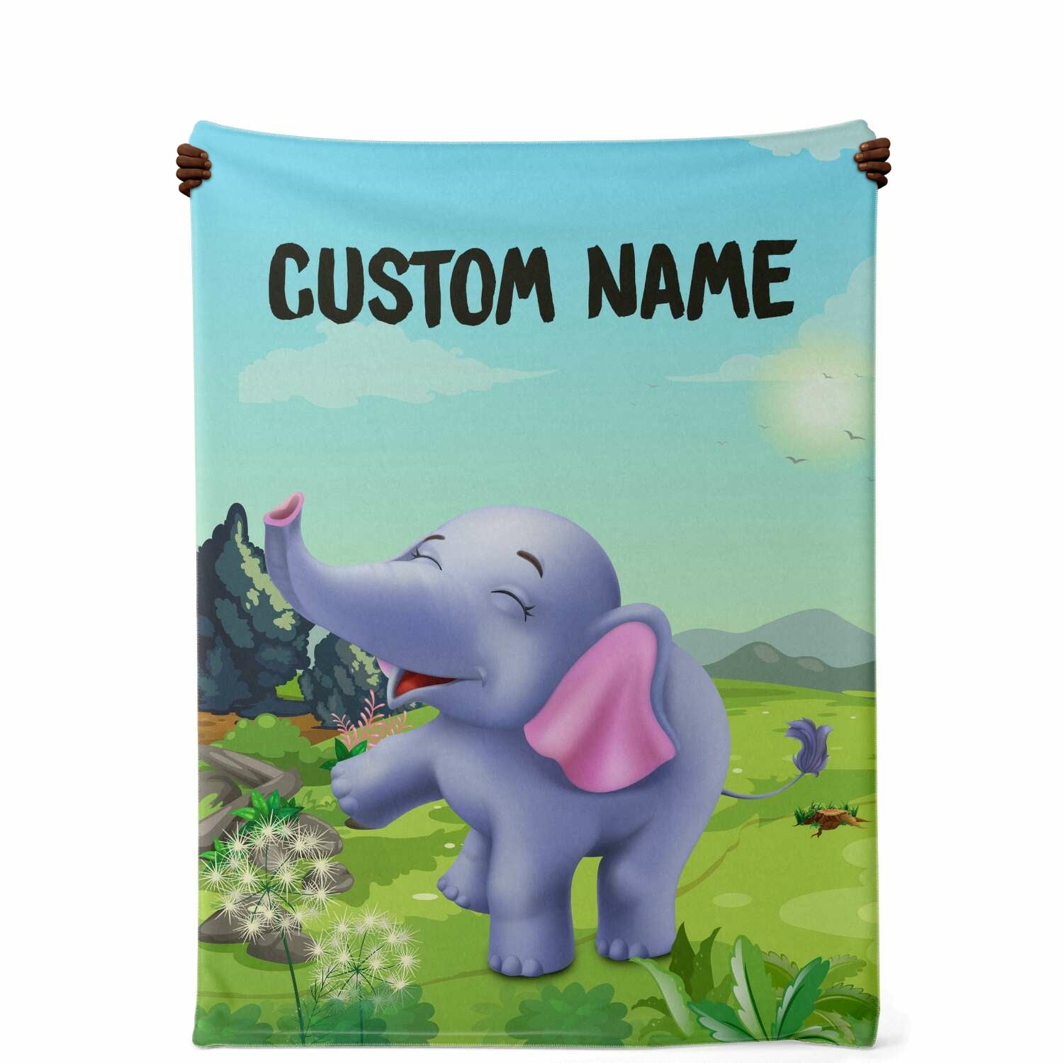 Personalized Name Elephant Blanket, Custom Name Wild Animals Blanket for Boys & Girls