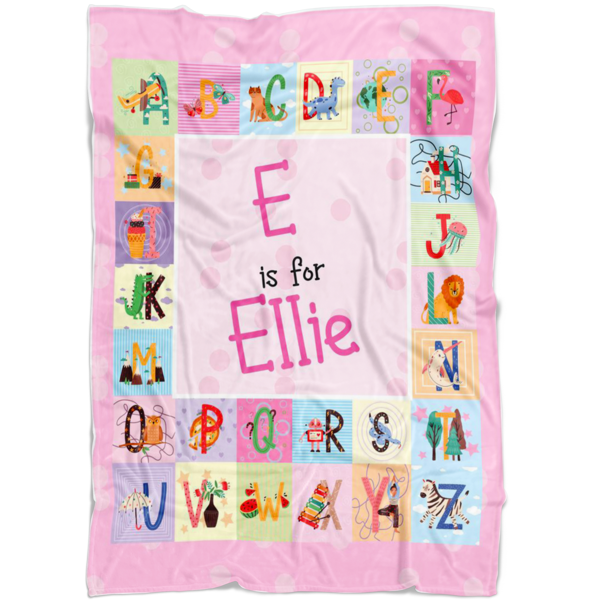 Personalized Name ABC Blanket for Babies & Girls - E for Ellie