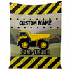 Personalized Name Dump Truck Blanket for Kids, Boys and Girls Custom Name Blanket