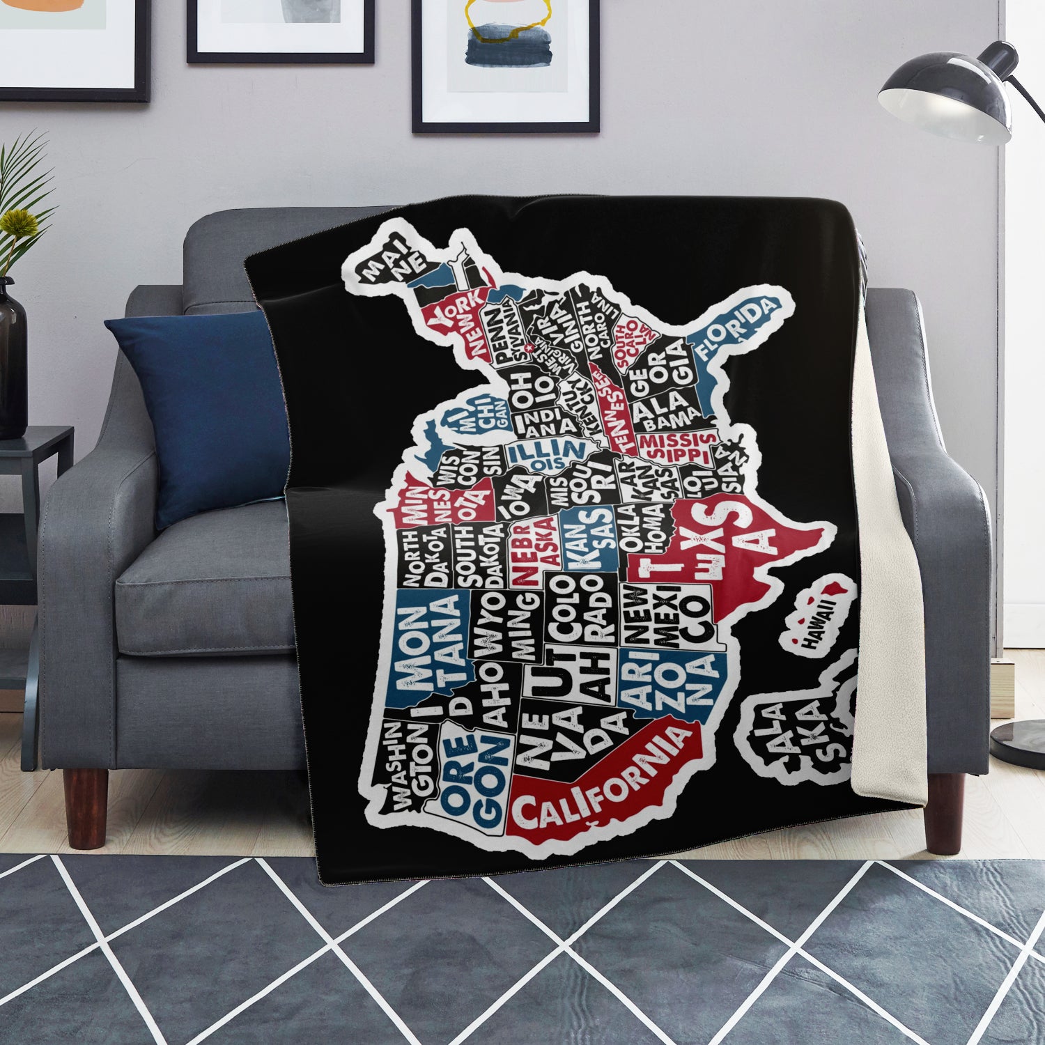 USA Map with State Names Premium Blanket