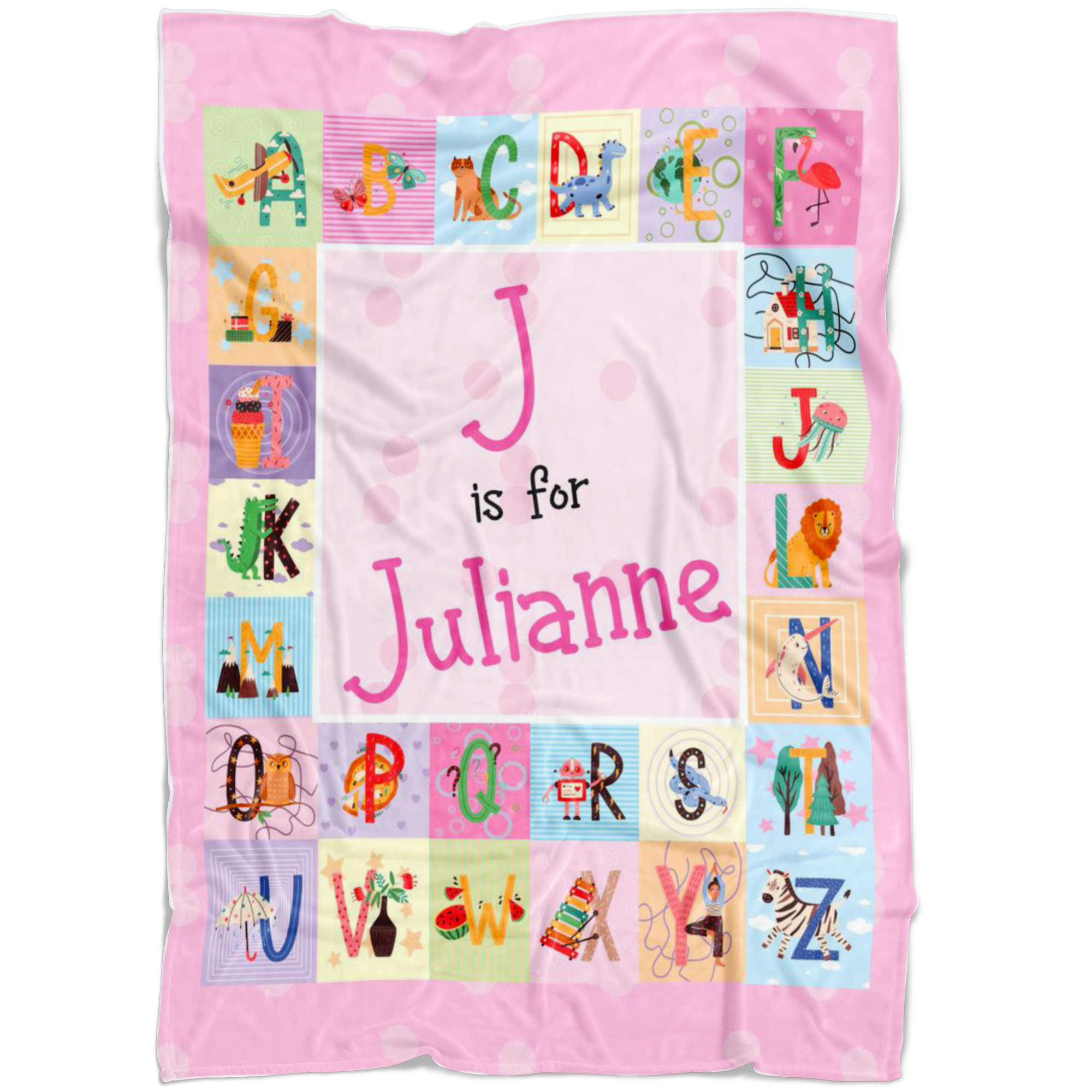 Personalized Name ABC Blanket for Babies & Girls - J for Julianne