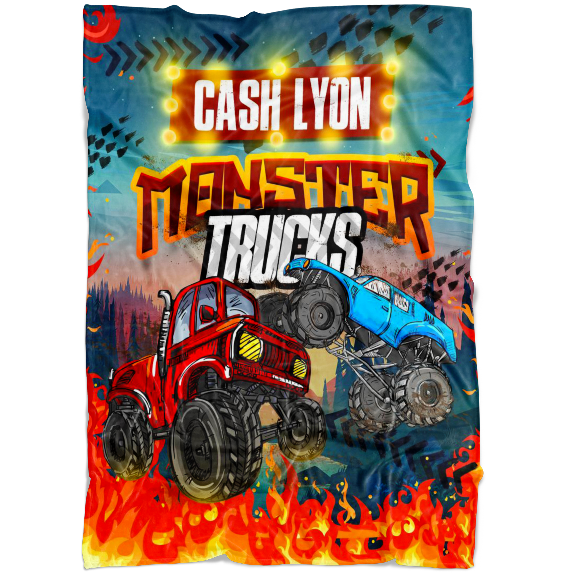 Personalized Name Monster Truck Blanket for Boys & Girls, Childrens Blanket - Cash Lyon