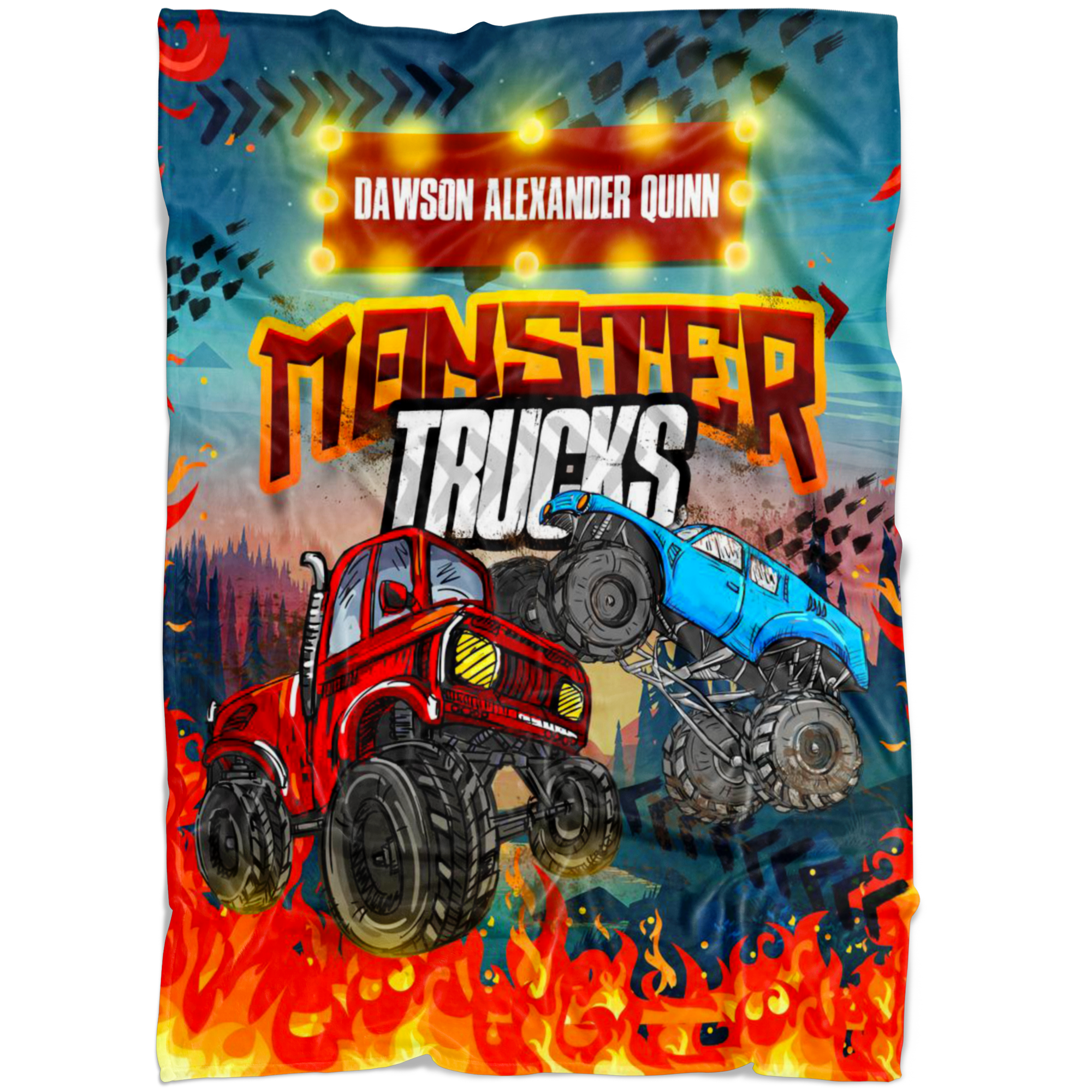 Personalized Name Monster Truck Blanket for Boys & Girls, Childrens Blanket - Dawson Alexander Quinn